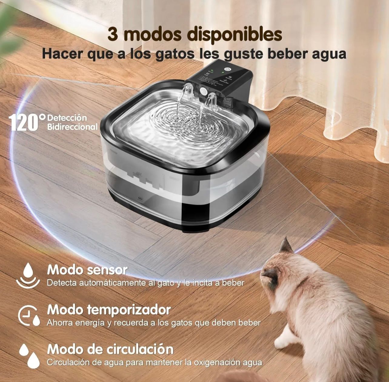 Fuente bebedero de agua automática inalámbrica con sensor de movimiento para gatos