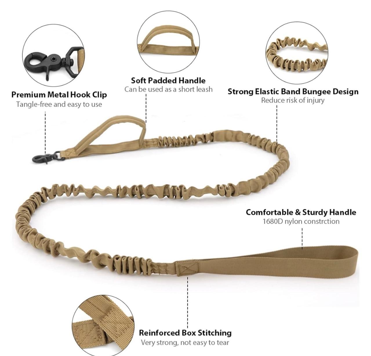 KIT: Collar táctico y correa elástica para perros