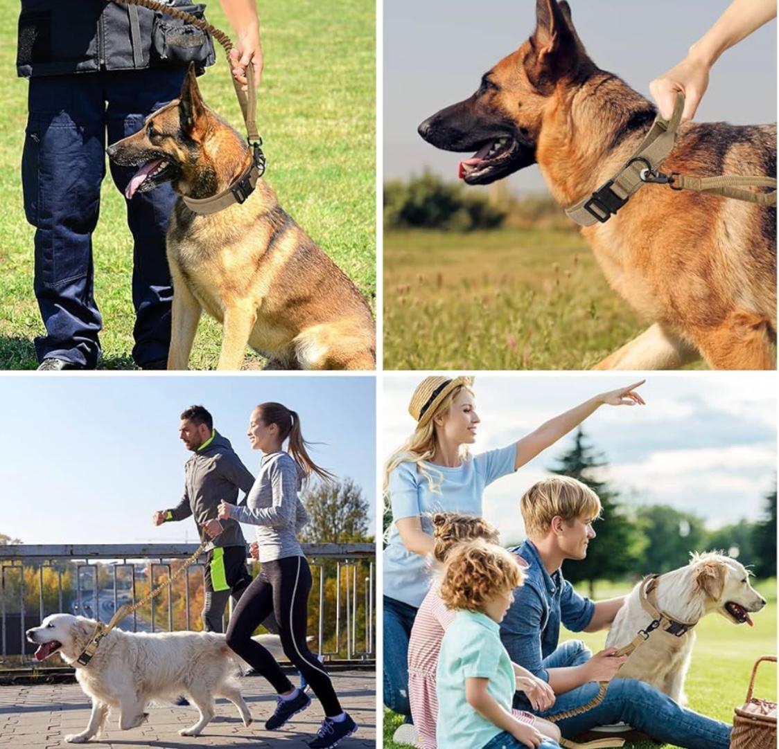 KIT: Collar táctico y correa elástica para perros