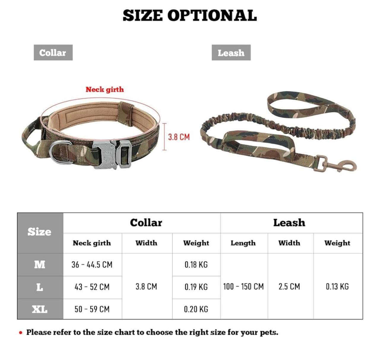 KIT: Collar táctico y correa elástica para perros
