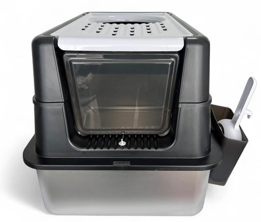 Arenero para gatos grande en acero inoxidable