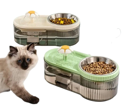 Fuente de agua y comedero para gatos y perros pequeños