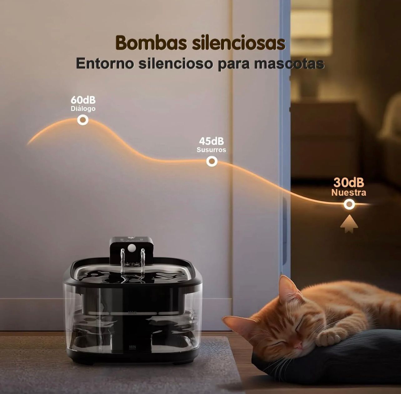 Fuente bebedero de agua automática inalámbrica con sensor de movimiento para gatos