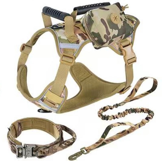 Set táctico: arnés, correa, collar y cartuchera para perros