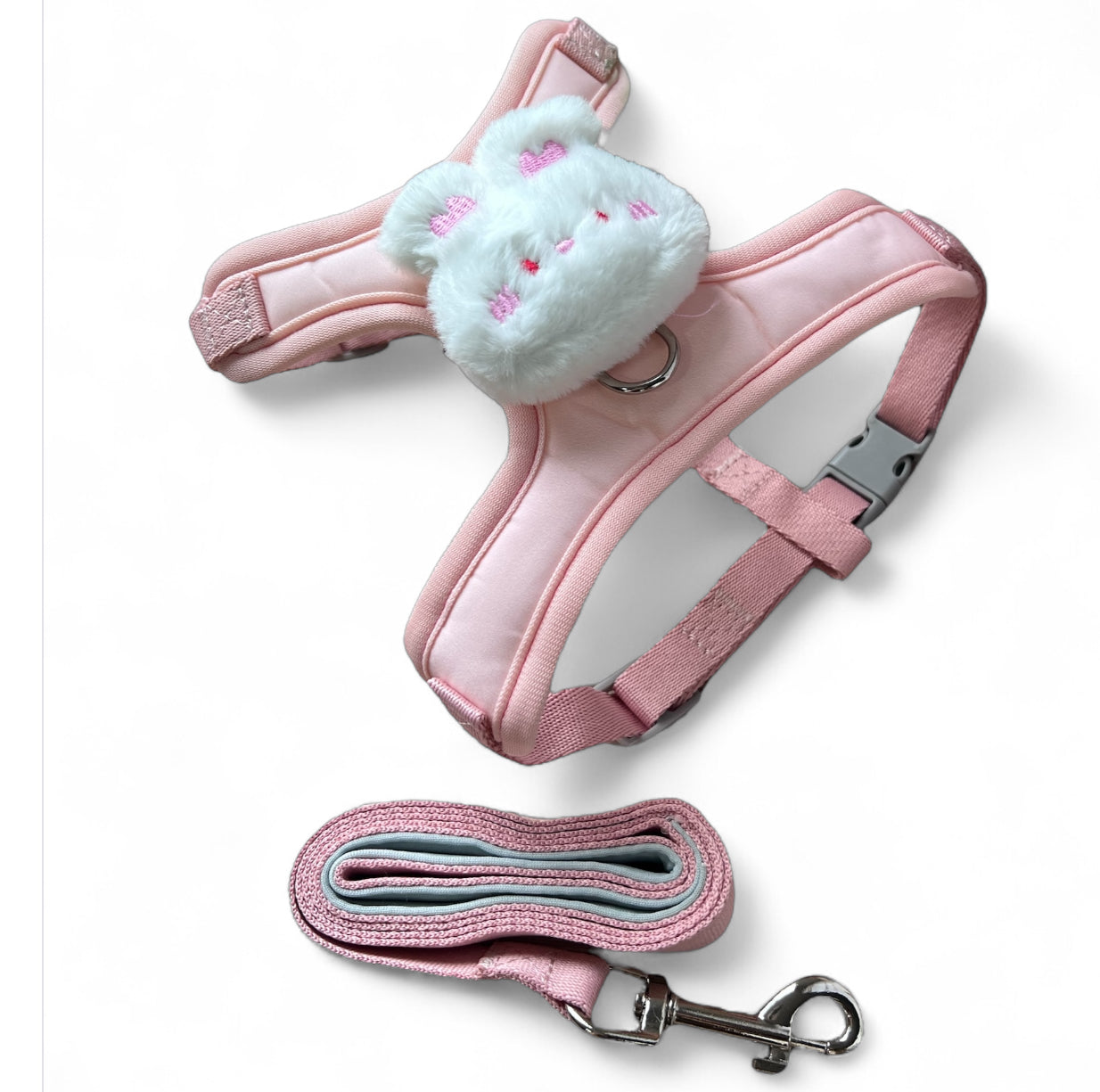 Arnés y correa con aplique  en peluche  para perros pequeños