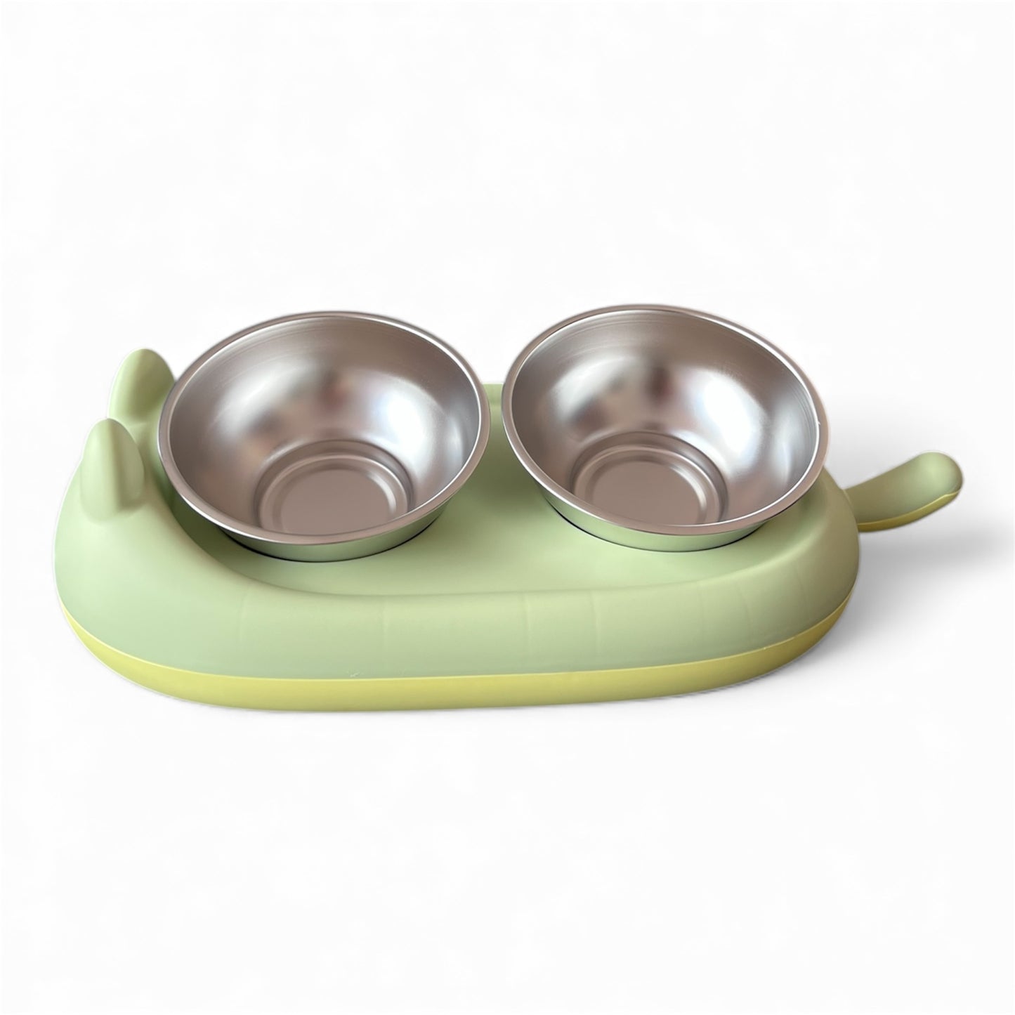 Comedero miau doble en acero inoxidable para gatos y perros pequeños