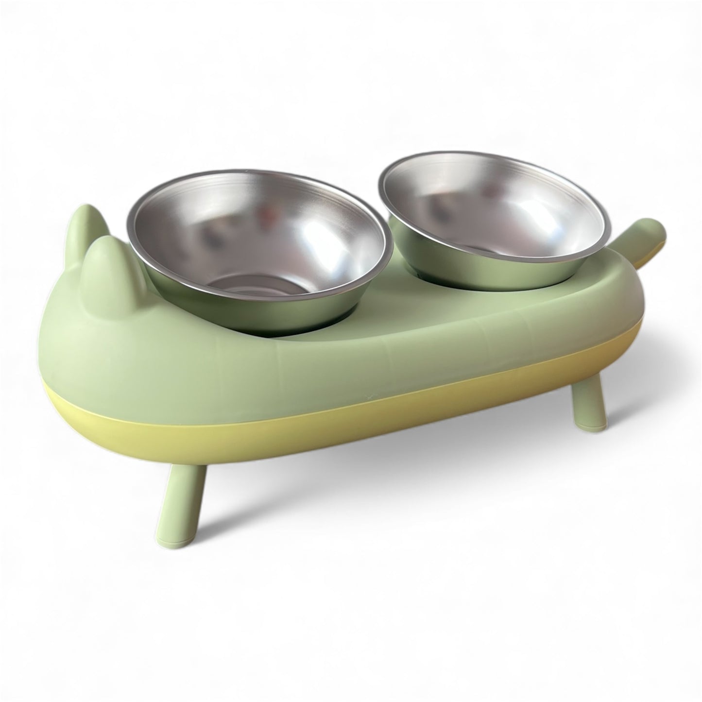 Comedero miau doble en acero inoxidable para gatos y perros pequeños