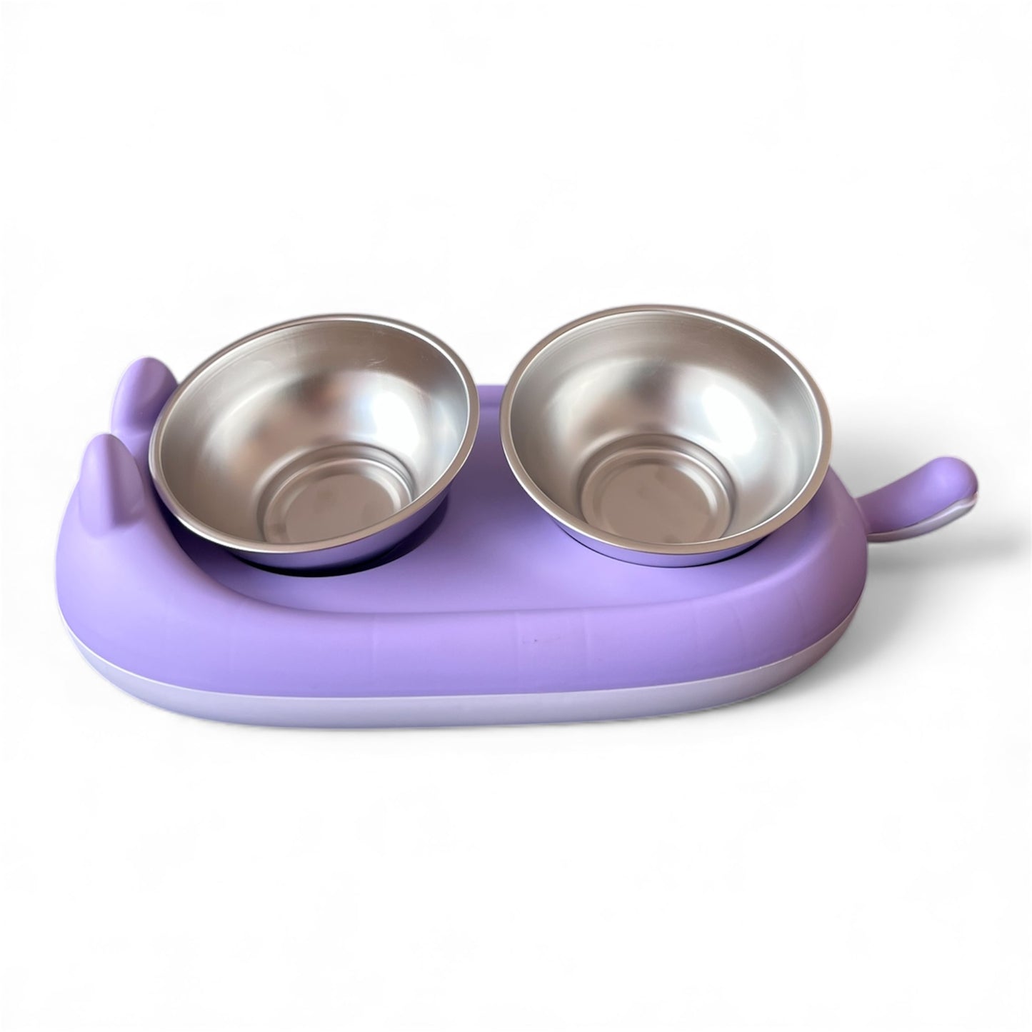 Comedero miau doble en acero inoxidable para gatos y perros pequeños