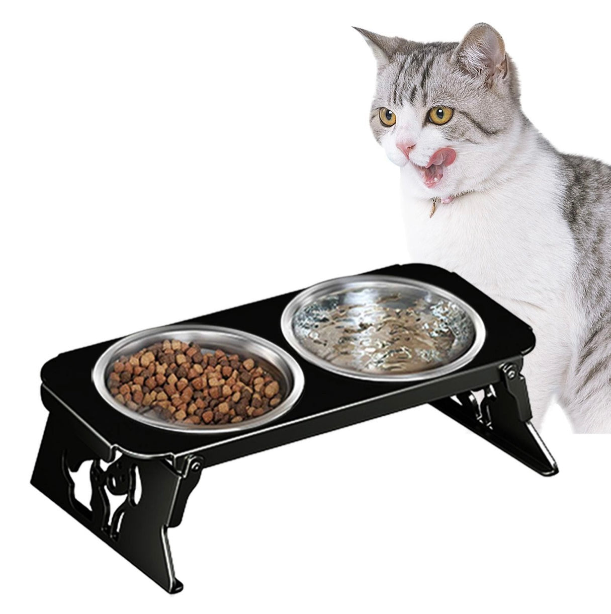 Comedero elevado doble para gatos y perros pequeños