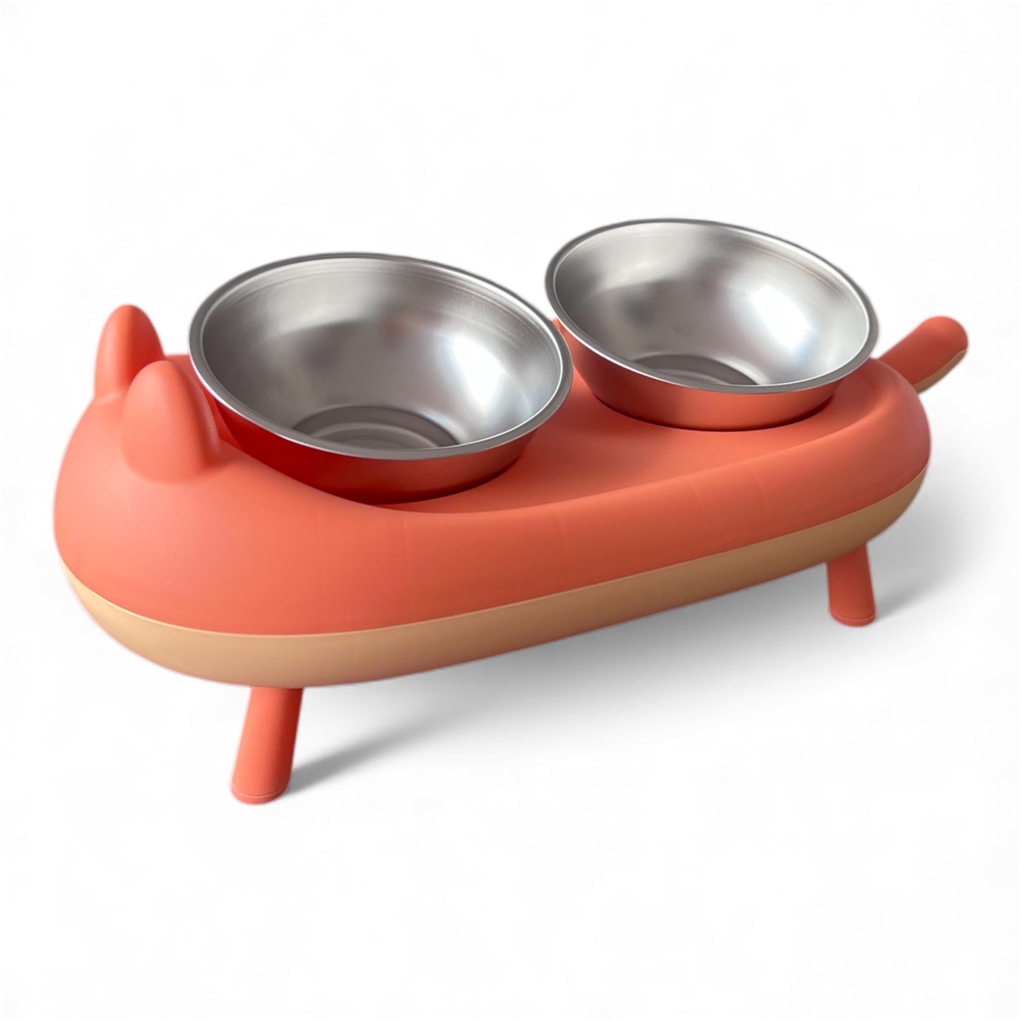 Comedero miau doble en acero inoxidable para gatos y perros pequeños