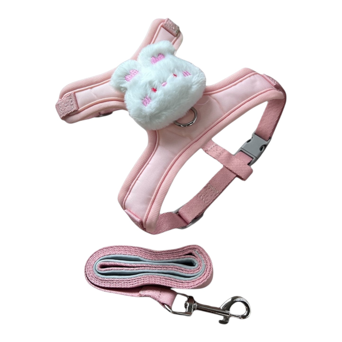 Arnés y correa con aplique  en peluche  para perros pequeños