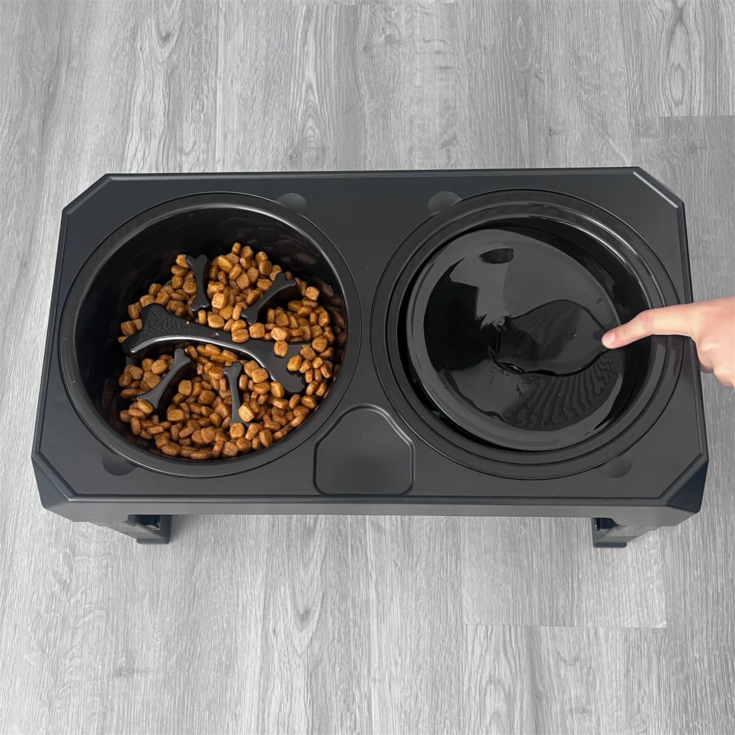 Comedero elevado doble con alturas ajustables para perros PQL013