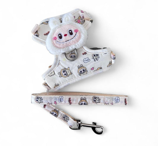 Arnés con aplique en peluche + correa para perros mini y gatos MQYS271