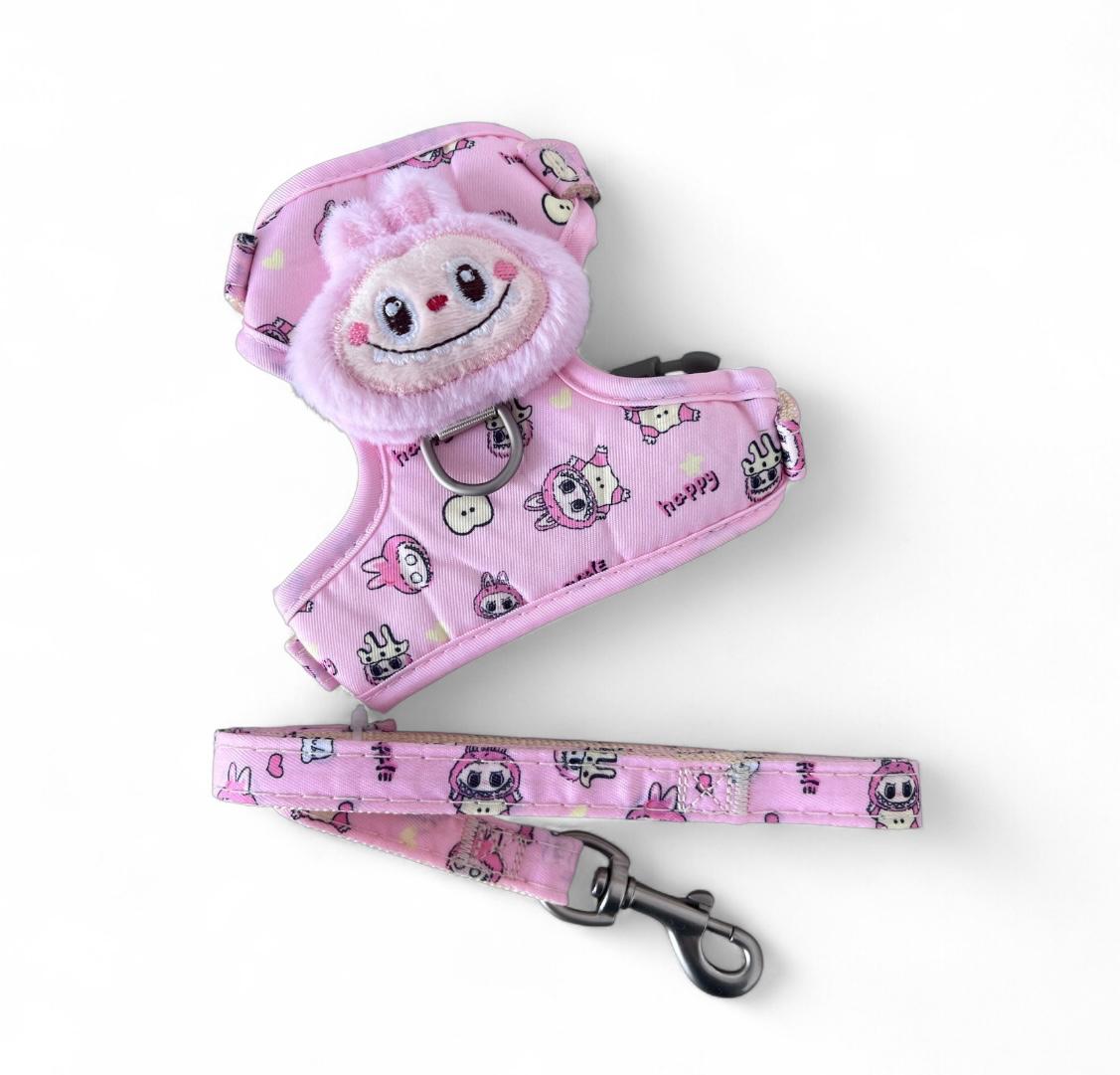 Arnés con aplique en peluche + correa para perros mini y gatos MQYS271