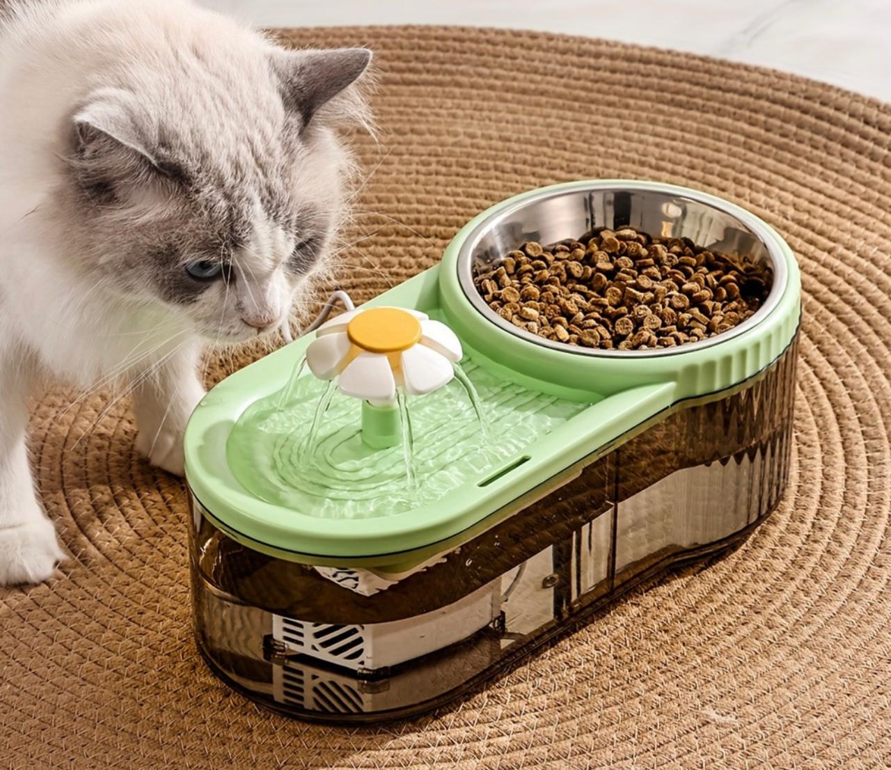 Fuente de agua y comedero para gatos y perros pequeños