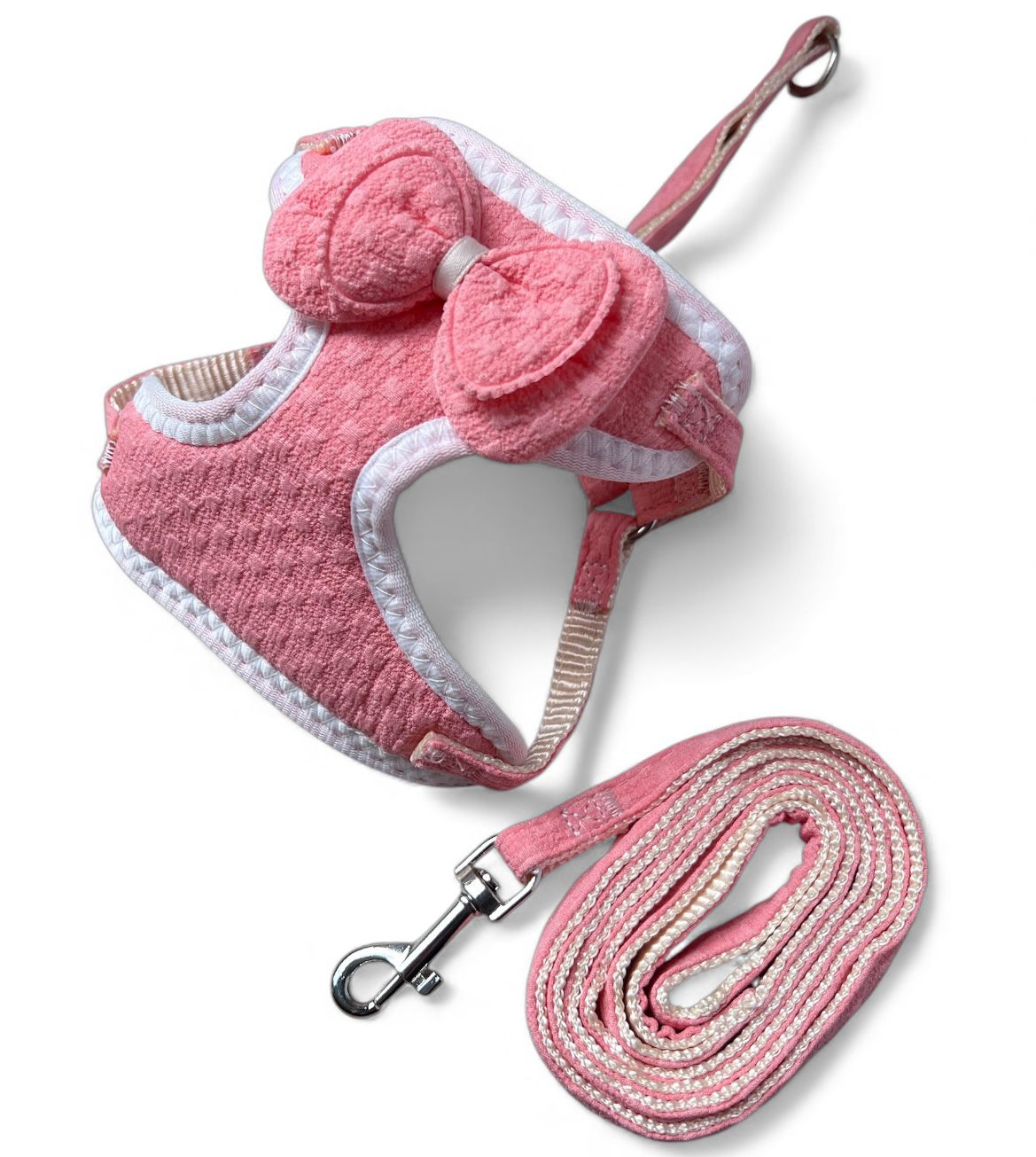 Arnés y correa con aplique en moño para perros razas mini y gatos