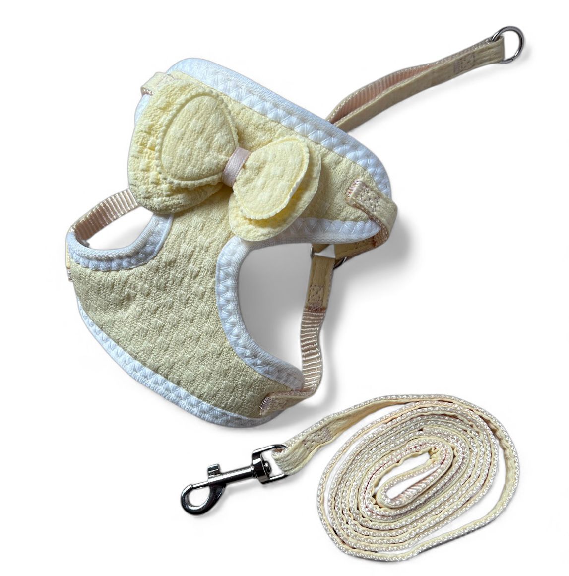 Arnés y correa con aplique en moño para perros razas mini y gatos