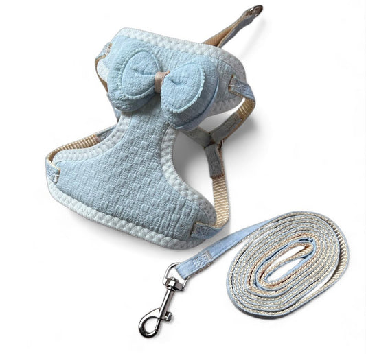 Arnés y correa con aplique en moño para perros razas mini y gatos